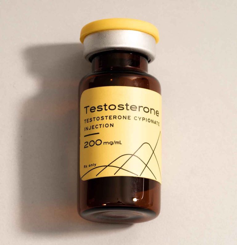 yellow hone health testosterone vial on white background